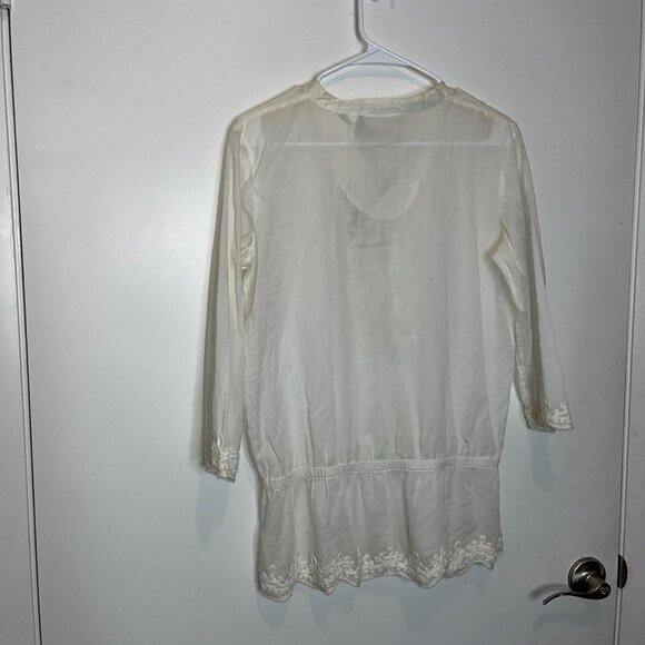 NWT Chicos White Embroidered Tunic Top Size SMall Long Sleeve Lightweight 100% C - Picture 7 of 10